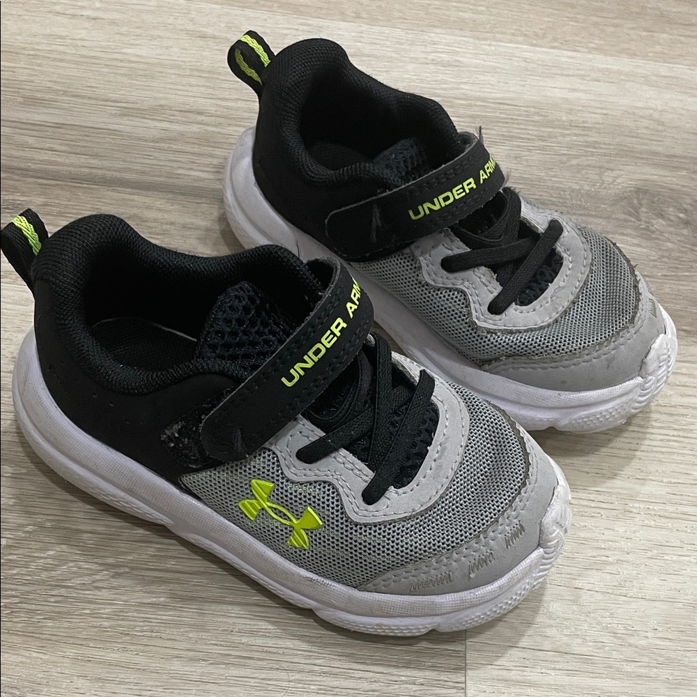 Under Armour Kids' Black and Gray Sneakers with Neon Accents